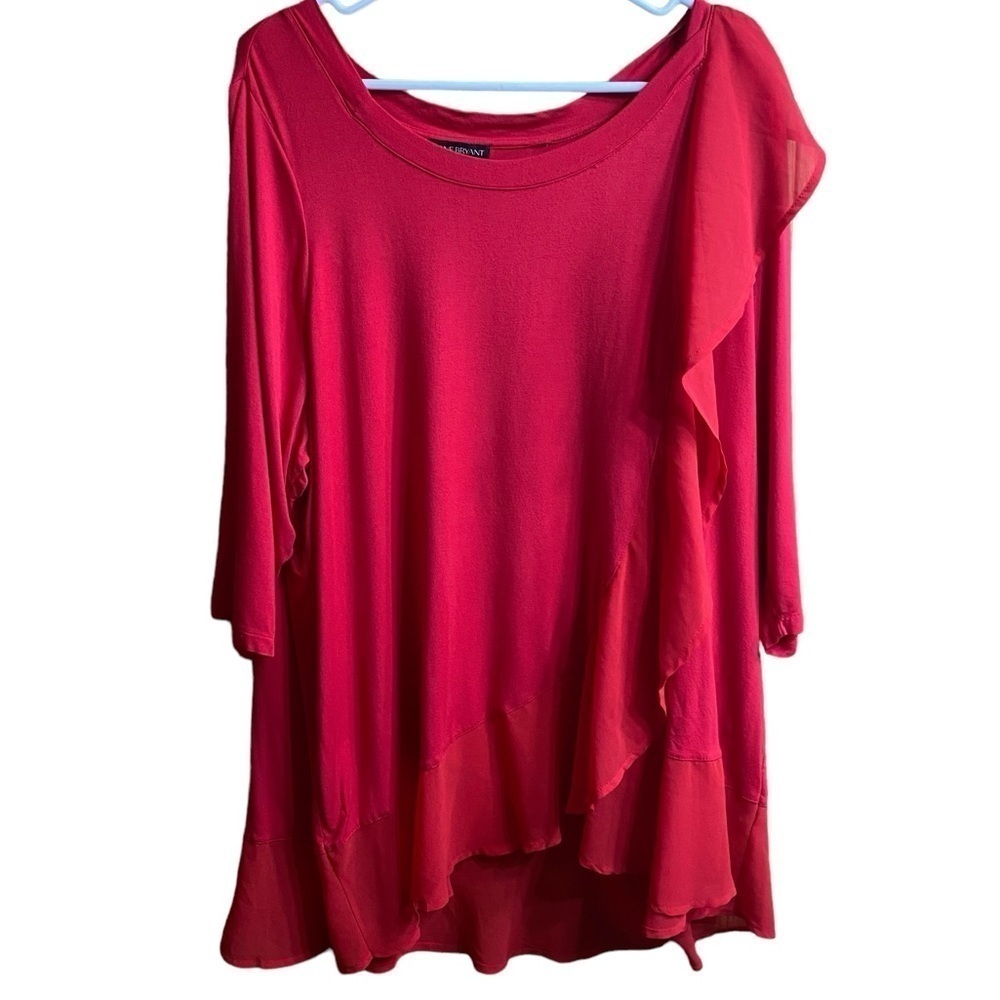 Lane Bryant 3/4 Sleeve Red Ruffle Knit Blouse Top Size 18/20